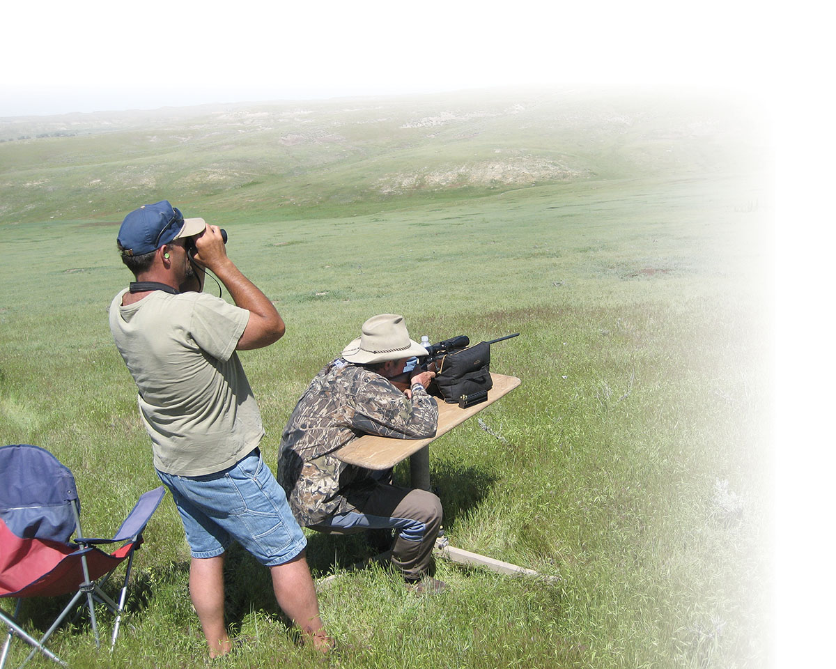 This shooter is firing away with a  Remington Model Seven .17 Fireball at Wyoming prairie dogs.