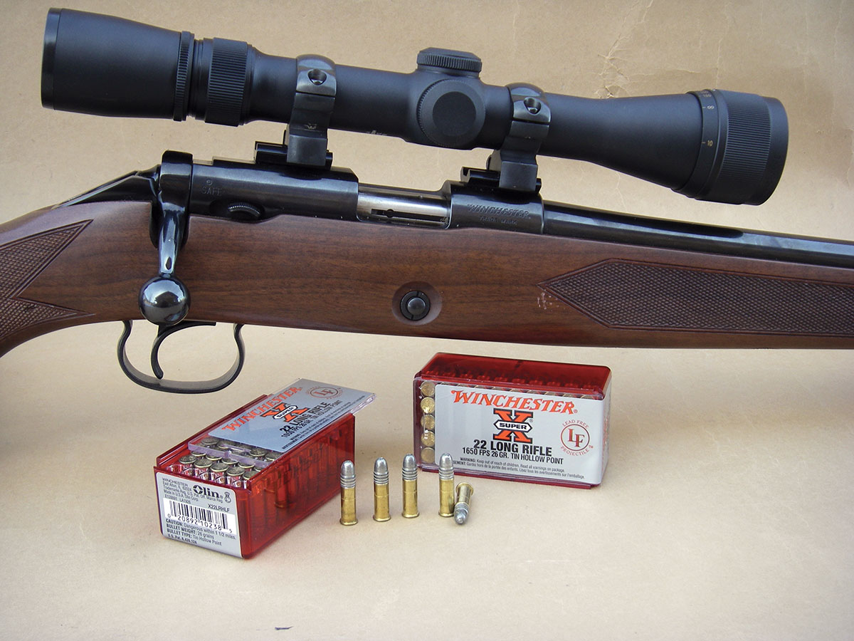 Winchester’s rimfire .22 Long Rifle Super-X load features a 26-grain tin hollowpoint bullet. Velocity was about 1,700 fps through a test rifle with a 20-inch barrel.