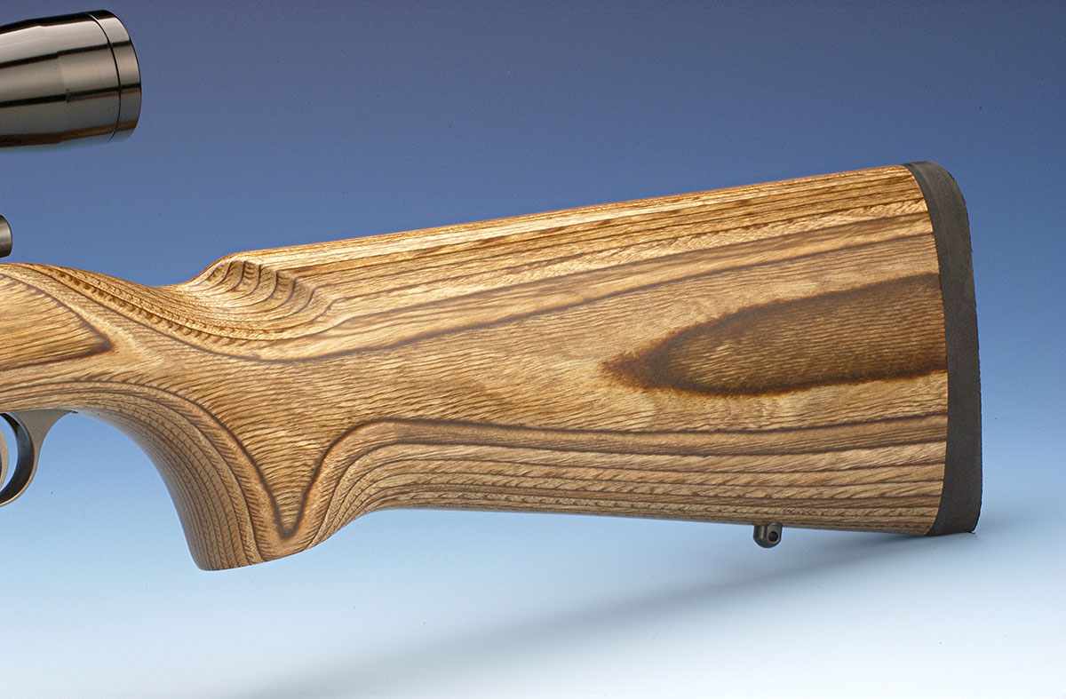 The stock is typical Ruger no-frills and is profiled for prone shooting with an almost vertical pistol grip.