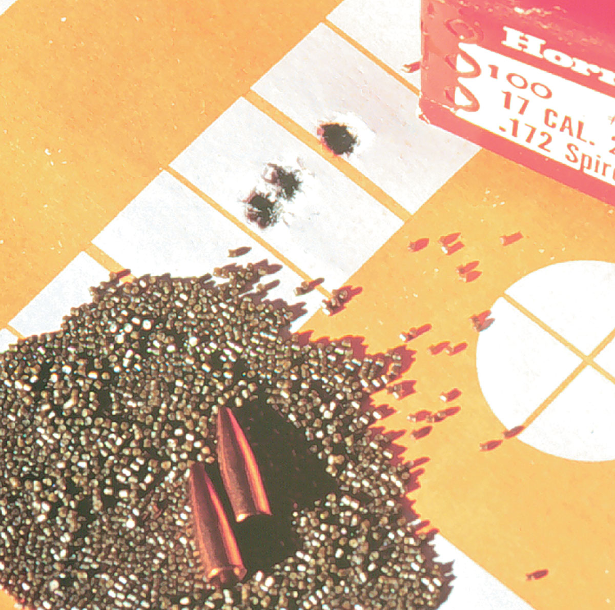 This 100-yard group with the Hornady 25-grain bullet over 18.5 grains of H-322 in the .17 Mach IV measures a tight .5 inch.