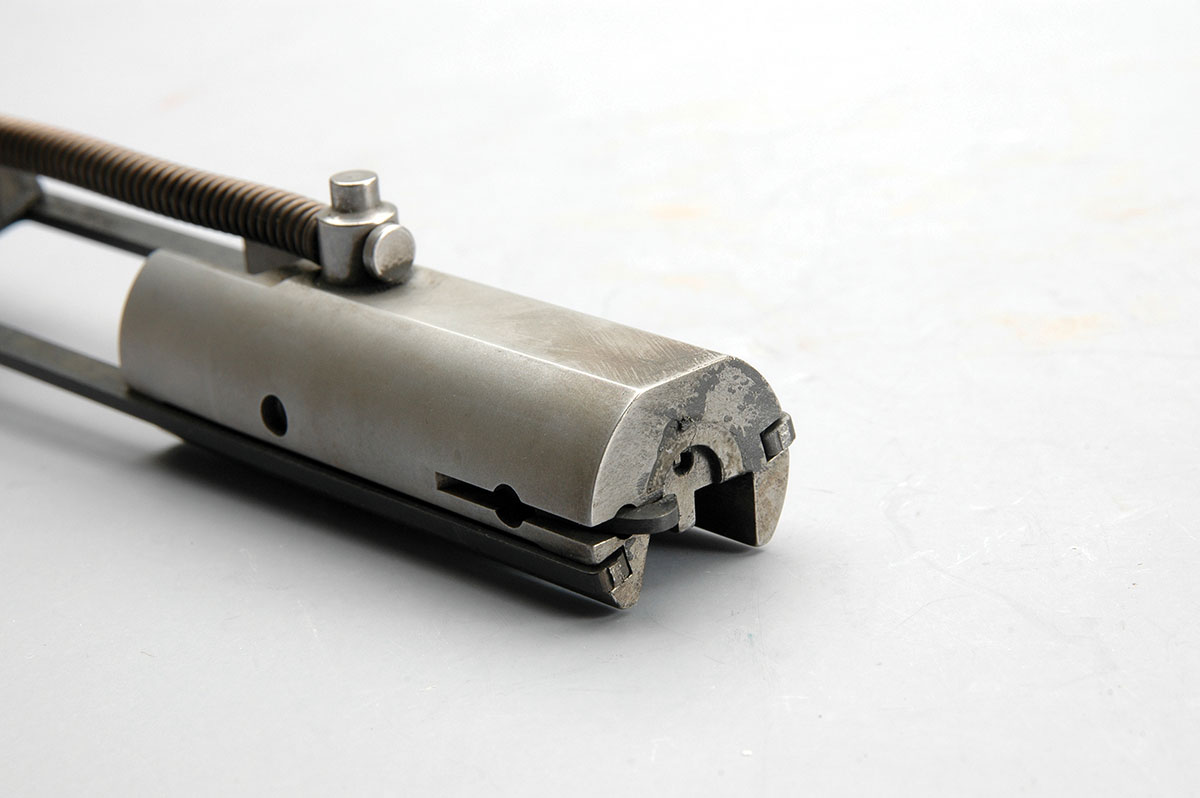 The entire blowback mechanism is contained within an assembly that is similar to the 5.56 bolt carrier.