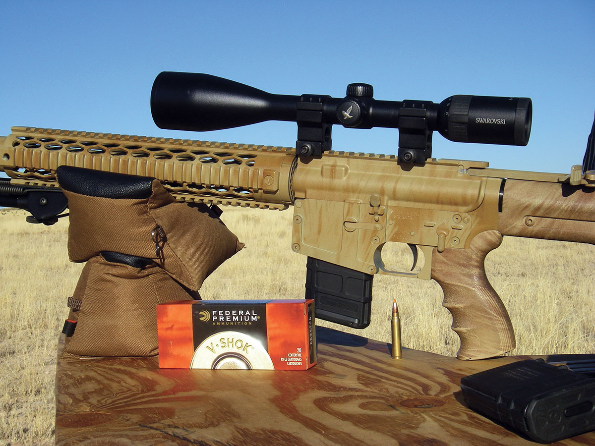 This MG Arms K-Yote 223 Remington features a one-in-12-inch twist for varmint and predator bullets.