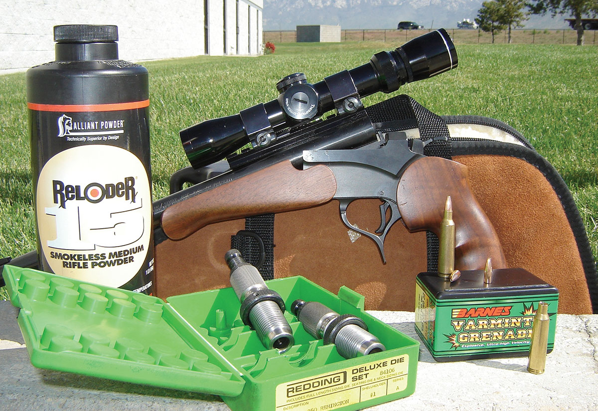 Rees’s Encore 22-250 Remington shot well with Varmint Grenade handloads.