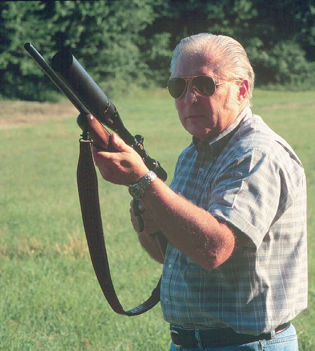 Stan’s Ruger No. 1 219 Donaldson Wasp is outfitted with a Bausch & Lomb scope with extended lens shade.