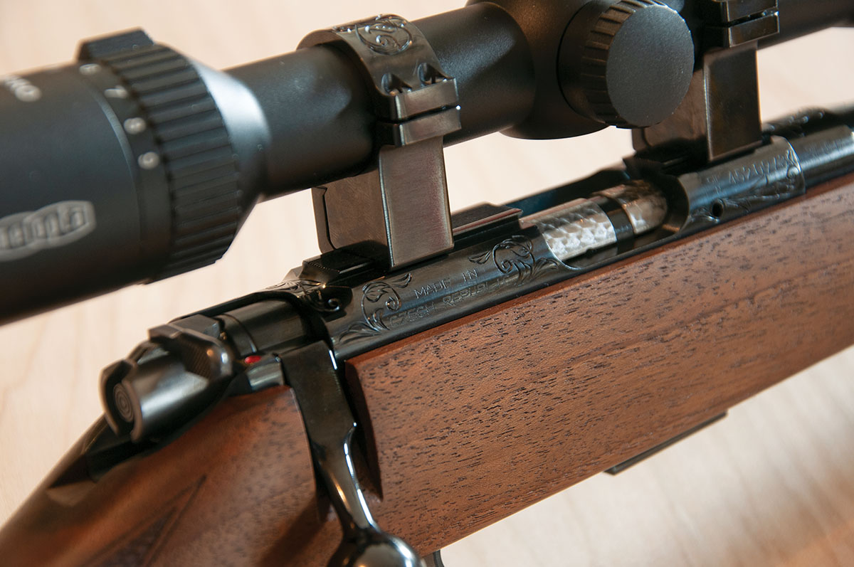 The Grand Finale features a classic stock design and a tastefully small amount of scroll engraving on the receiver, barrel, bottom metal and scope rings.
