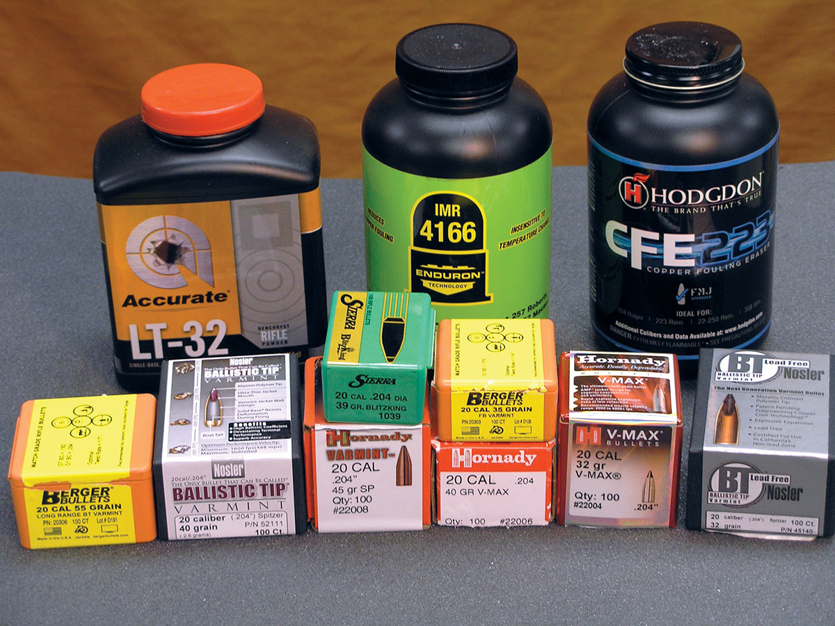 Powders suitable for .204 Ruger handloads include Accurate LT-32, IMR-4166 and Hodgdon CFE 223. Bullets from Berger, Hornady, Nosler and Sierra provide options for the varmint hunter.