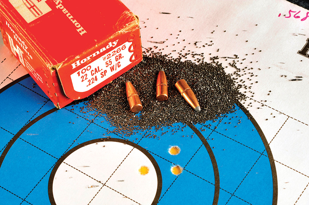 Hornady 55-grain Spire Points were combined with 12.5 grains of LiL’Gun for a group size of .568 inch.