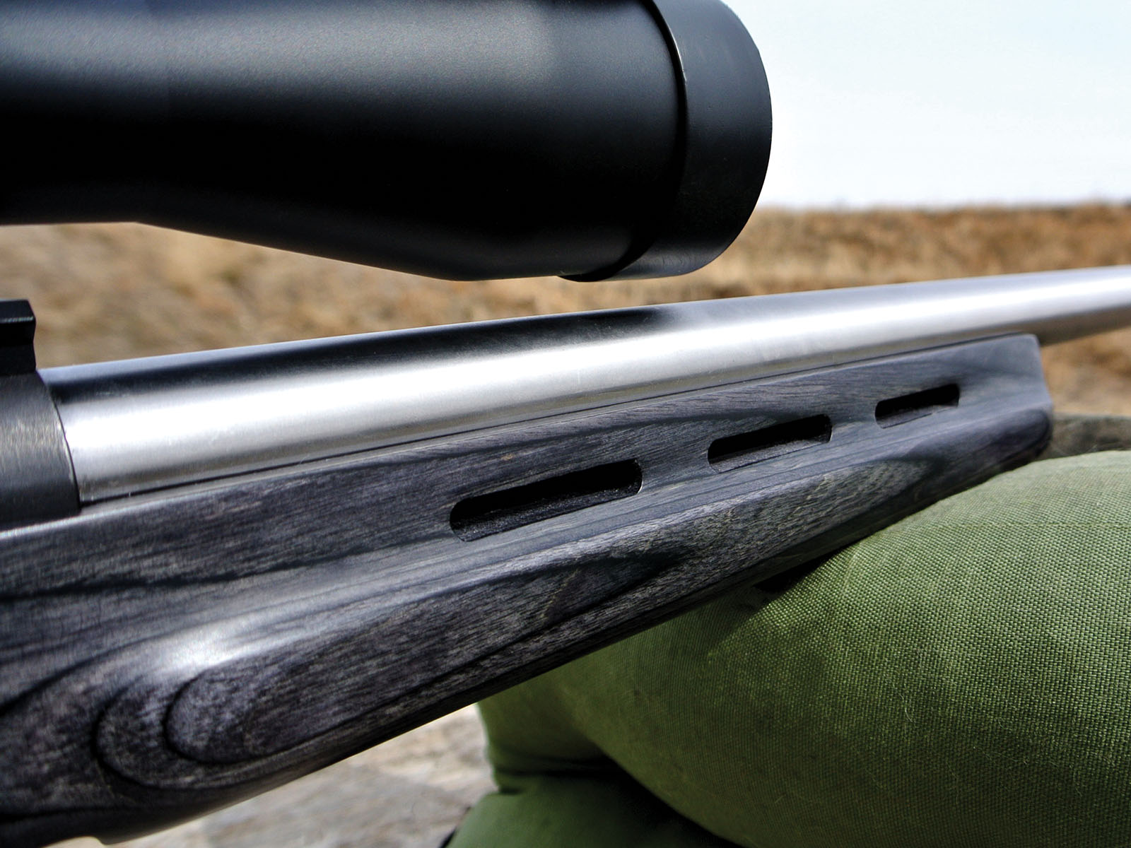 The Stocky’s thumbhole stock features slots to promote barrel cooling between shots.  The new stock was aesthetically pleasing and reduced the rifle’s weight by almost 2 pounds.