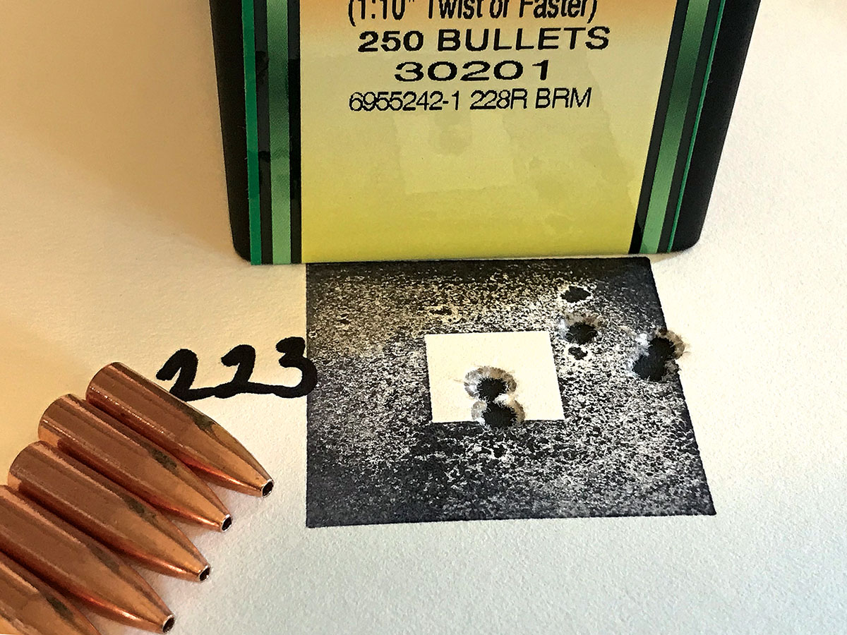 A Savage Model 10 .223 Remington with a 1:9 rifling twist produced this group with 50-grain bullets.