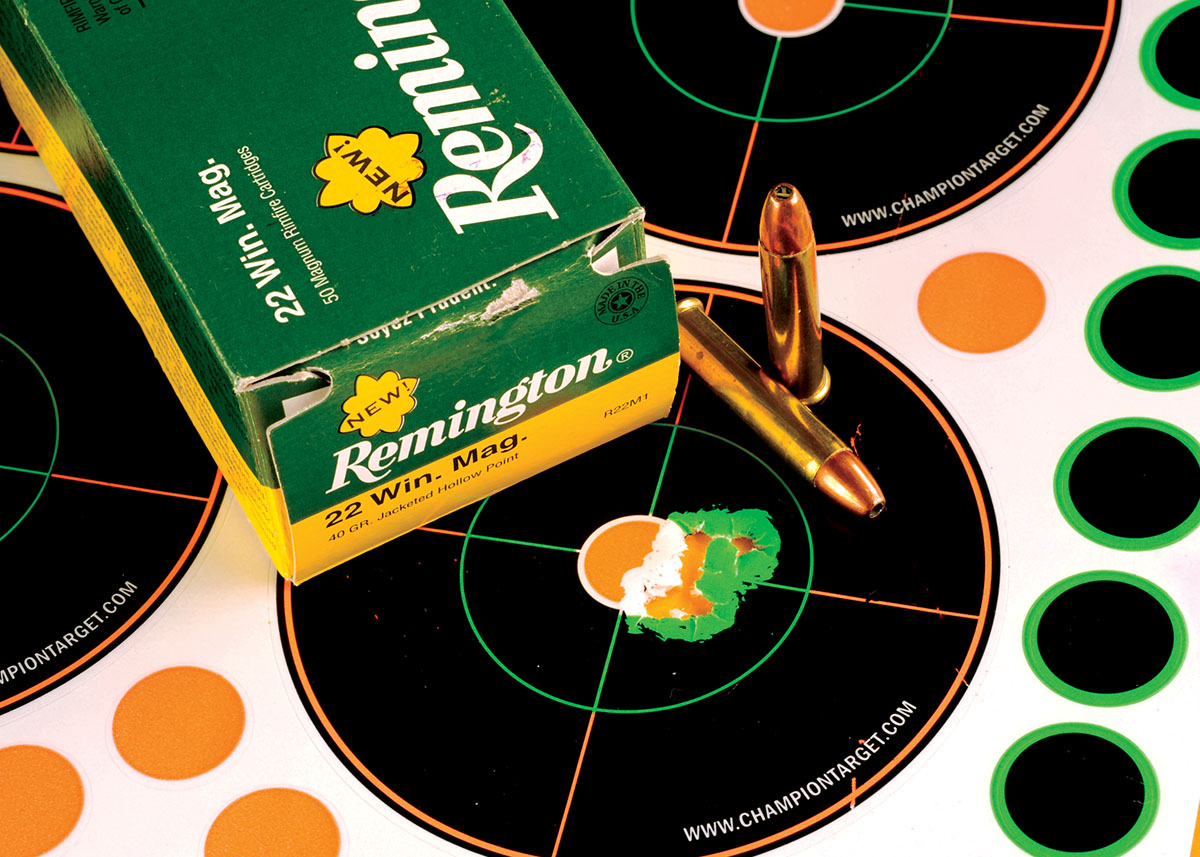 Shooting the Browning T-Bolt at 50 yards, Remington .22 WMR loads provide excellent groups.