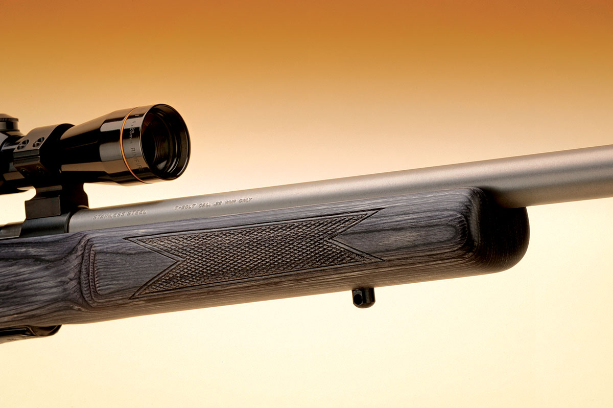 The forend is almost 9 inches long and 2 inches wide, making it ideal for resting on just about any object in the field. It is checkered in a point pattern complete with a border.