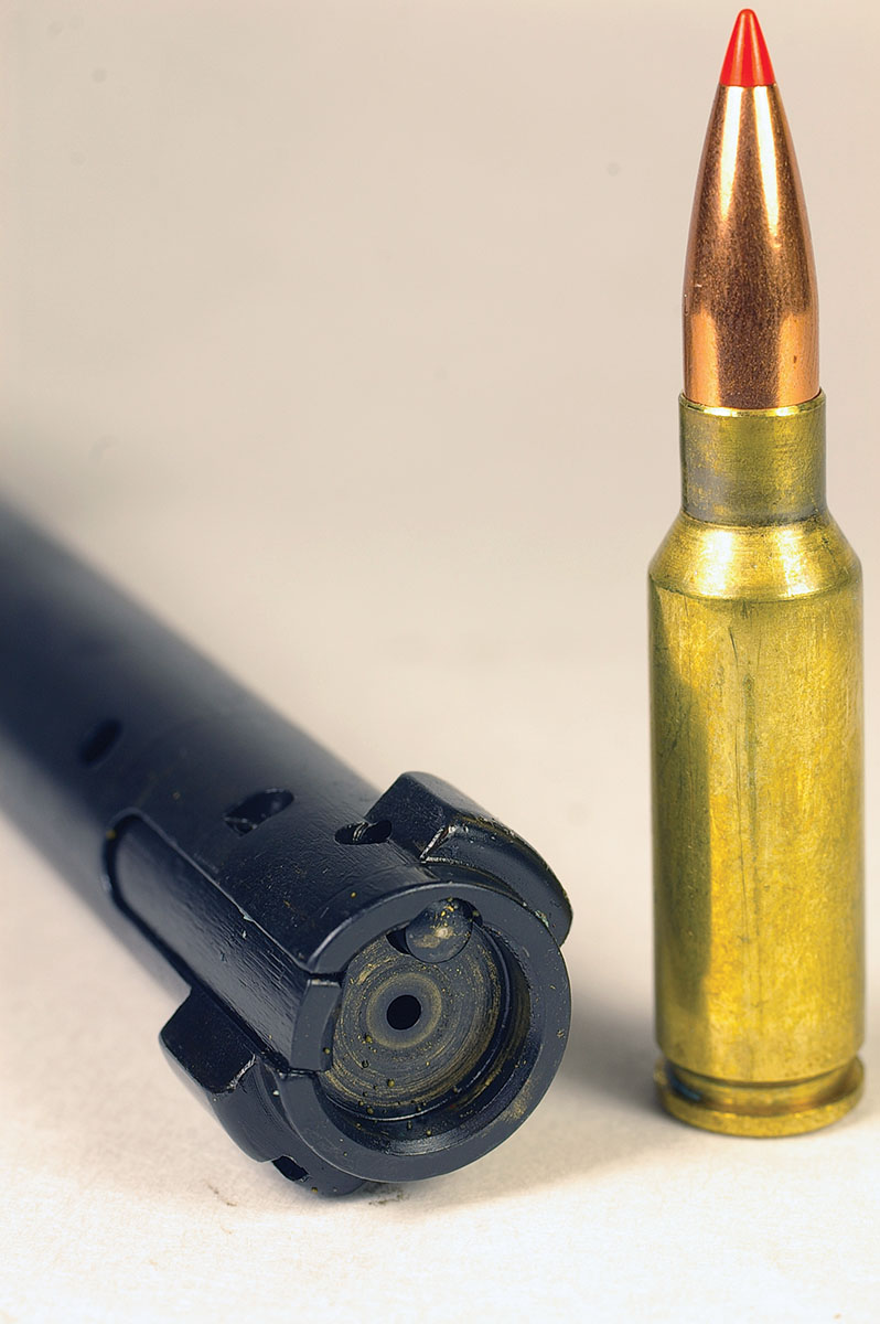 The bolt is only 6 inches long and has a spring-loaded extractor and plunger ejector.