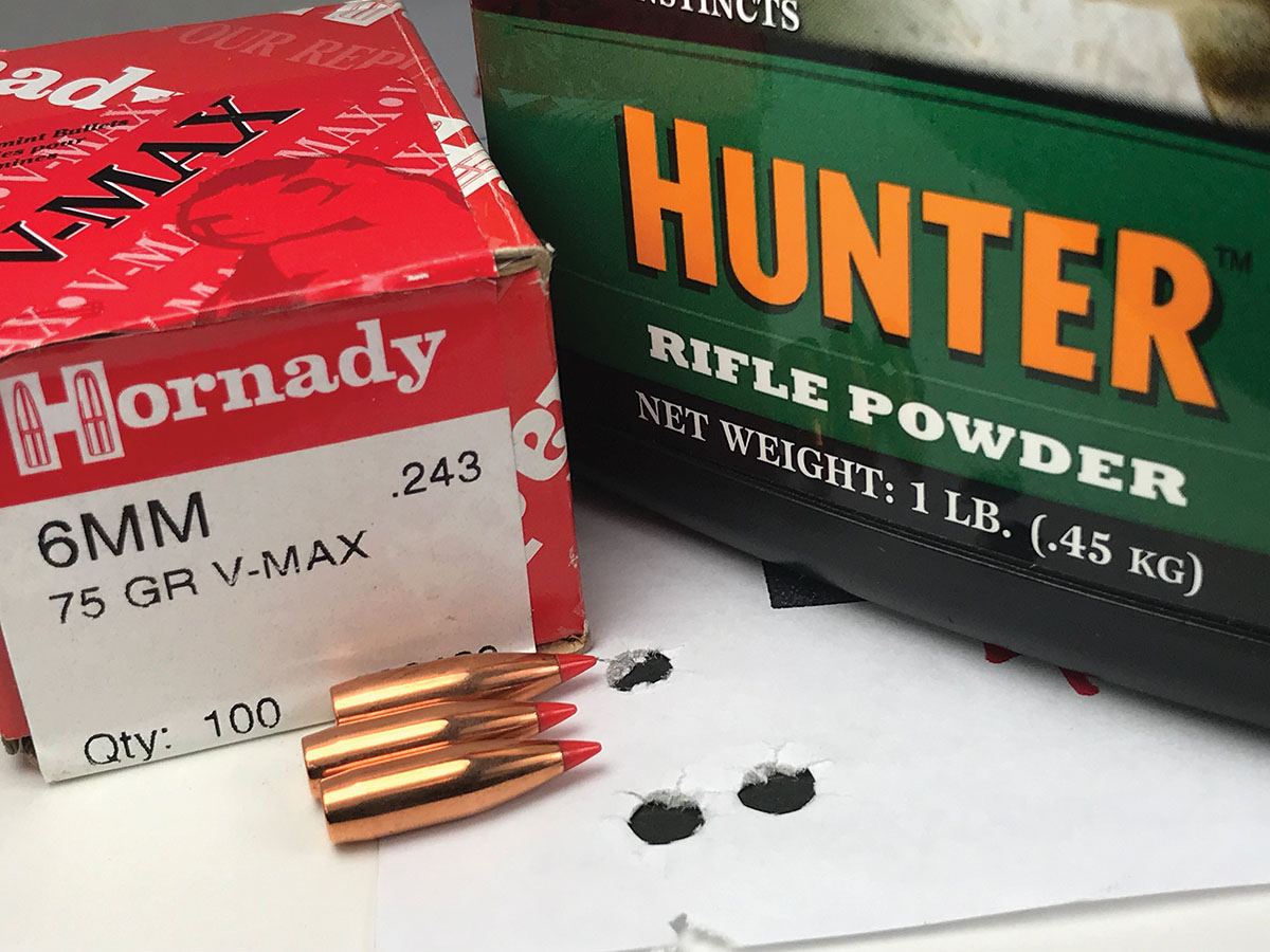 Hunter powder and Hornady 75-grain V-MAX bullets provided this group at 100 yards from a Browning A-Bolt Hunter .243 WSSM with a 22-inch barrel.
