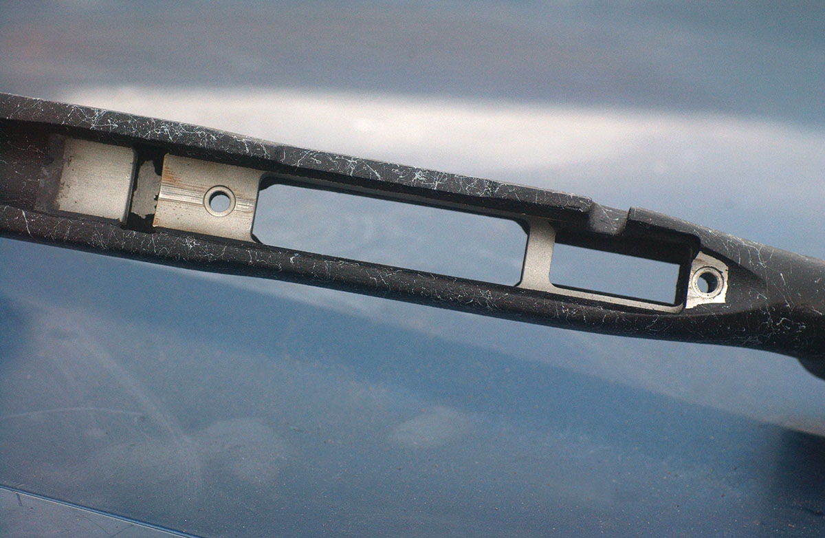 The Bell and Carlson M40 stock that comes on the Model 700 Long Range features an aluminum bedding block for a stable action platform.