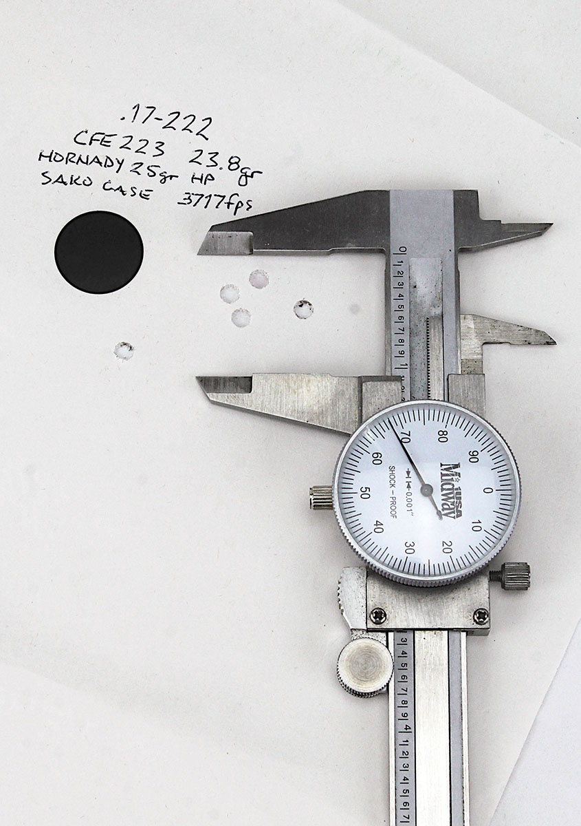 Loads typically produced a four-shot cluster with a fifth bullet thrown out of the group.