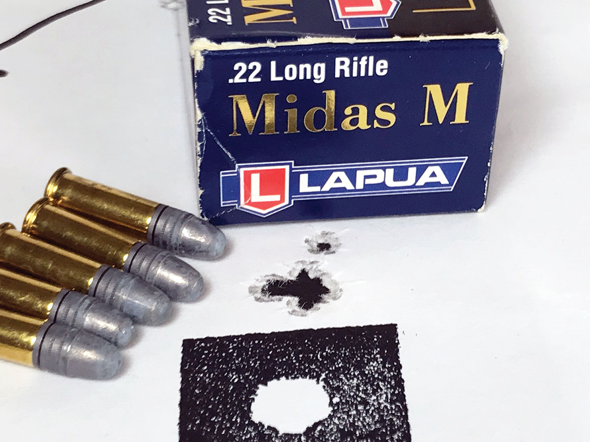 A Ruger 10/22 with a Volquartsen Match barrel was used to shoot this group at 50 yards with Lapua Midas M cartridges.