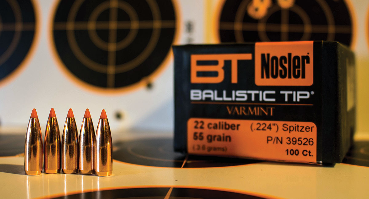 The 55-grain Ballistic Tip Varmint is a classic weight for the 22 centerfires.