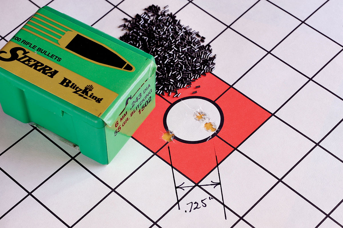 The Sierra 55-grain BlitzKing bullets provided a group that measured .725 inch with 51 grains of IMR-4350 for 3,727 fps.