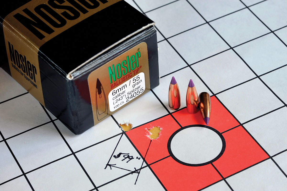 The best group was shot with Nosler 55-grain Ballistic Tips. Three bullets went into a curt .599-inch group. Fifty-one grains of RL-15 was used to gain a velocity of 4,069 fps.