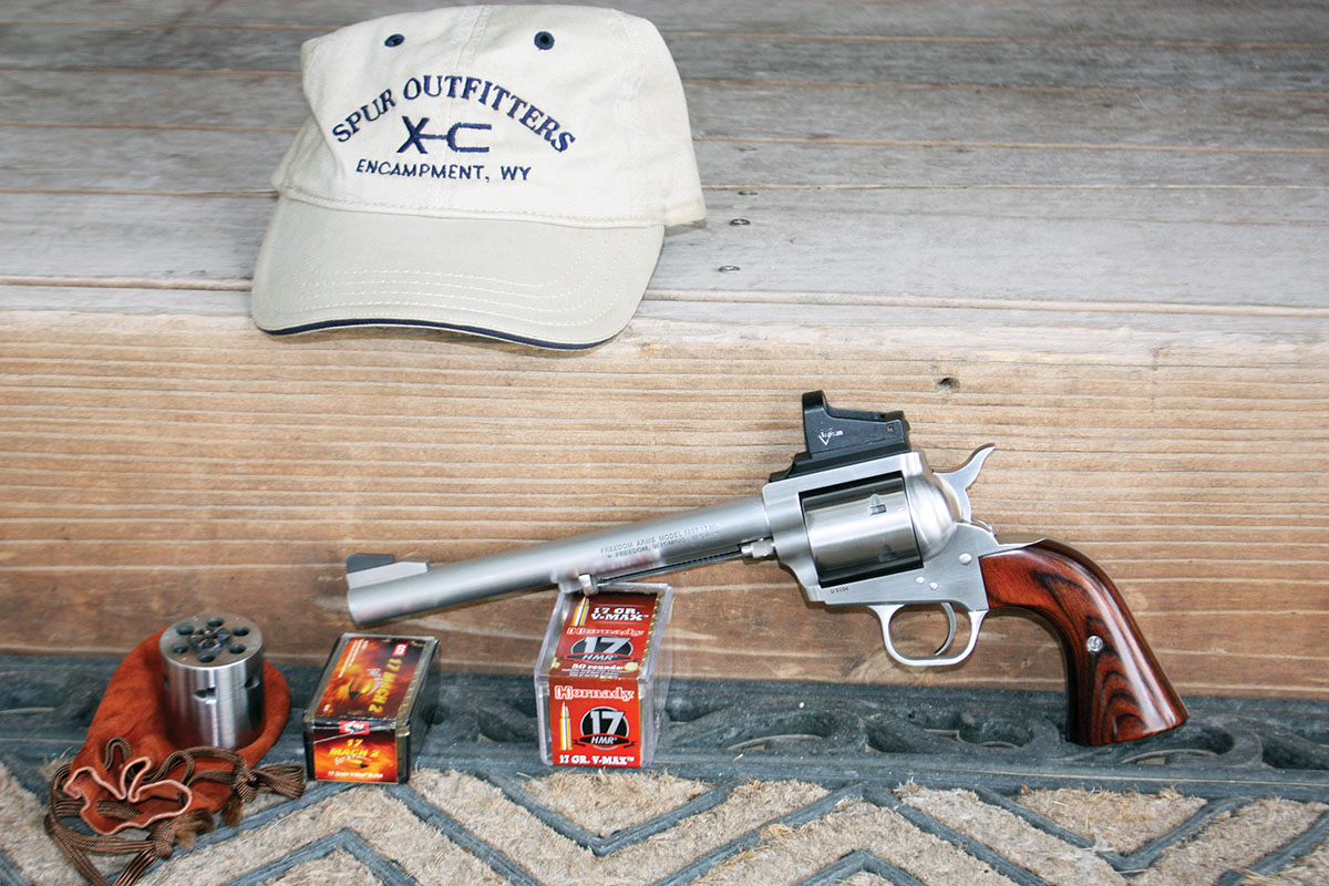 Freedom Arms originally offered to fit an extra cylinder chambered in .17 Mach 2 on the Model 97. A revolver with matching cylinders might be found, but the factory no longer offers the package.