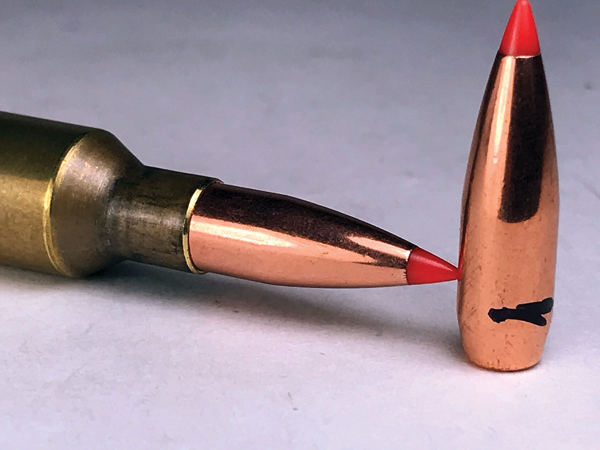 The base of Hornady 95-grain V-MAX bullets is only .220 inch inside case necks with a cartridge length of 2.71 inches.
