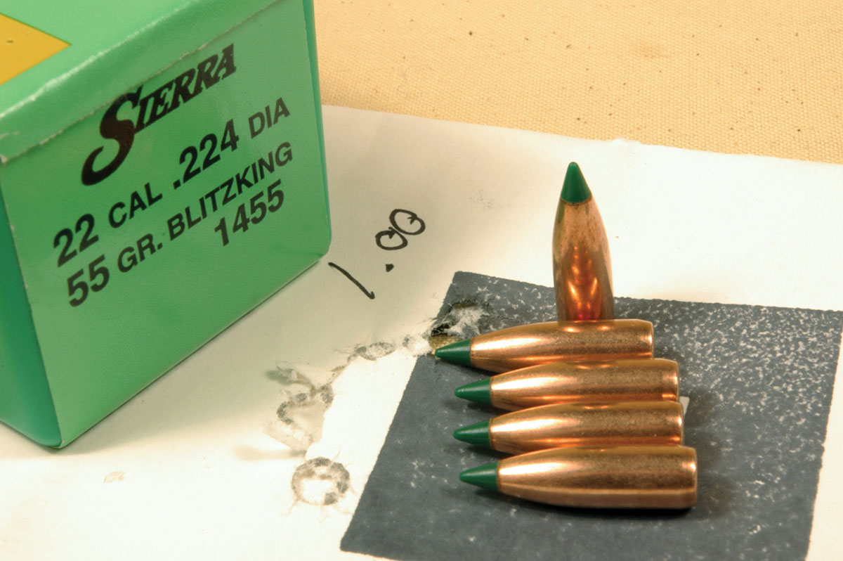 A Remington Model 799 chambered in 223 Remington shot this group with Varget and Sierra 55-grain BlitzKing bullets.