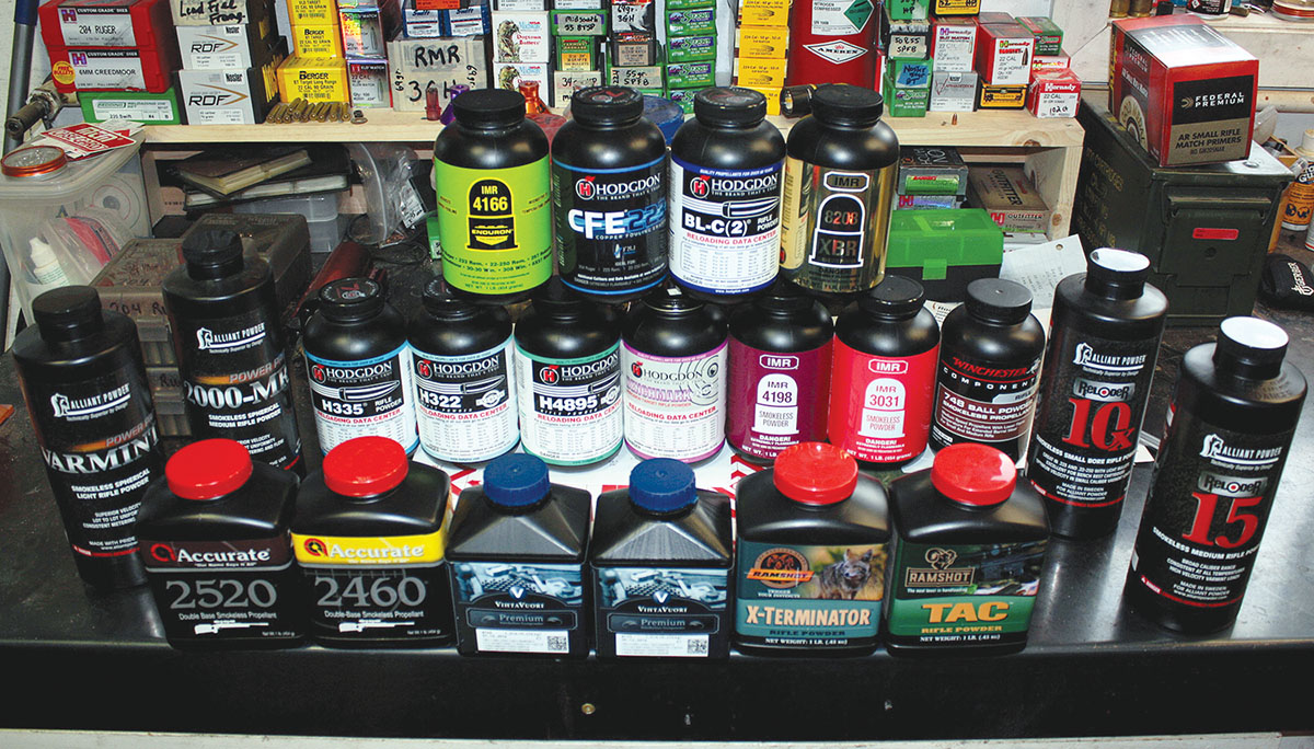 Patrick chose 204 Ruger powders based on efficiency and published data promising excellent accuracy. Powders ranged from IMR-4198/Vihtavuori N-133 on the fast end, and Hodgdon CFE-223/VV-N140 on the slow.