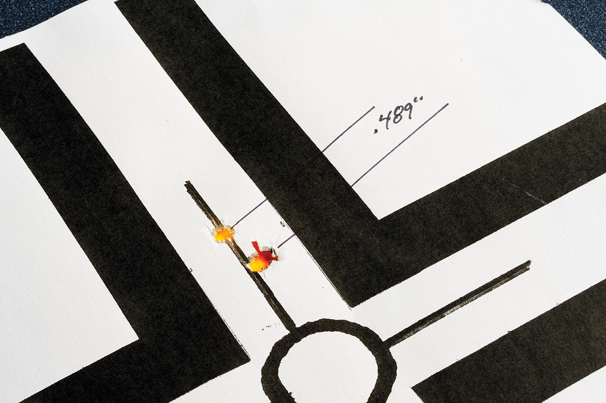 The last of the top three was this fine .489-inch group with the Winchester 80-grain pointed softpoint bullet and 31.0 grains of Vihtavuori N-133 propellant.