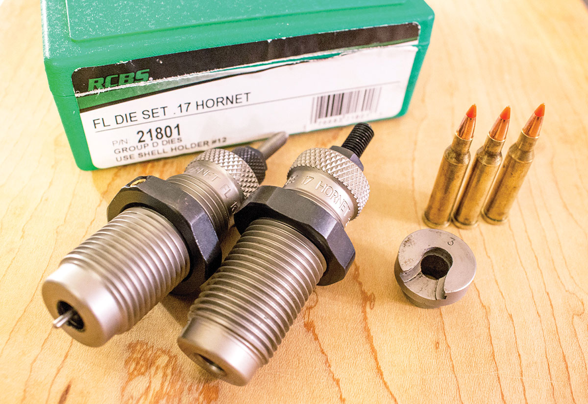 RCBS .17 Hornet dies and a Redding No. 3 shellholder handled the reloading duties.