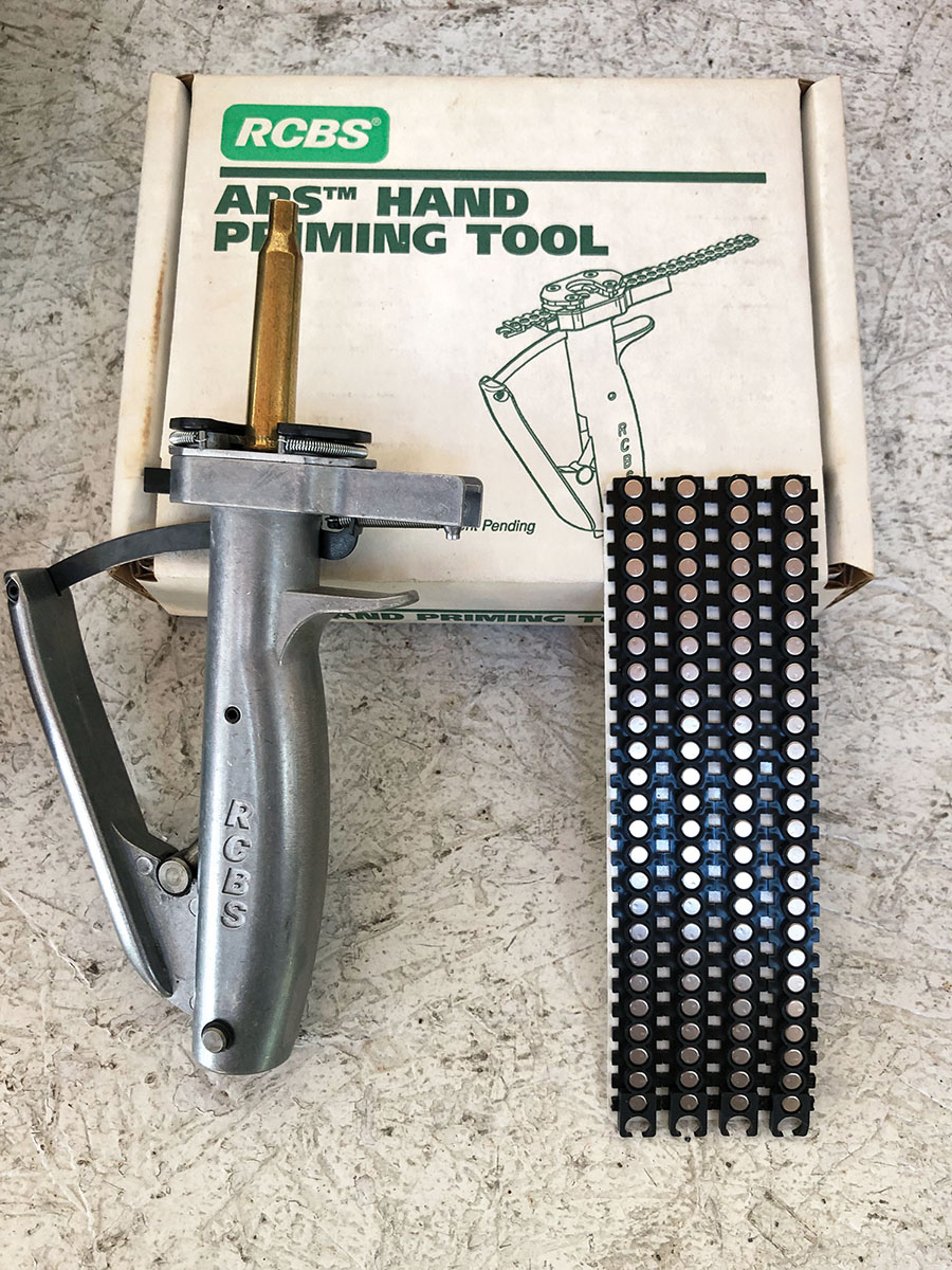 Randy believes the RCBS APS hand priming tool with a universal shellholder is tops on the list for priming cases at the range. The reusable APS primer strips make transportation and handling of tiny primers a breeze.