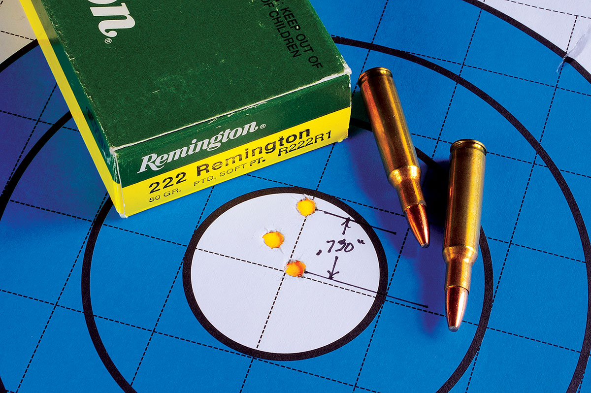 One of the best and most forgiving cartridges for the novice varmint shooter is the 222 Remington. One of the first groups shot from a new rifle delivered this fine group of .730 inch at 100 yards.