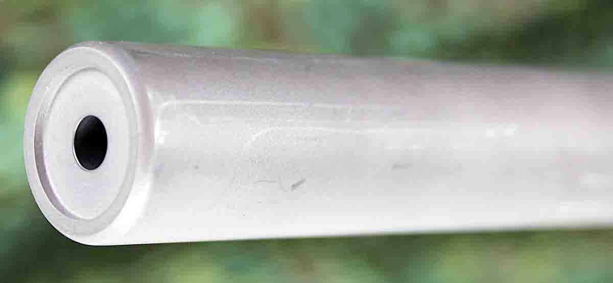 The suppressor has a recessed crown similar to that found on target barrels.