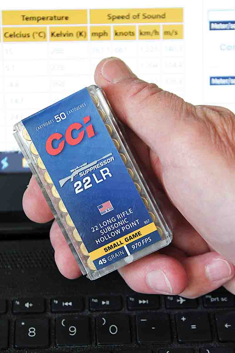 Shooters must consider altitude when selecting subsonic ammunition. Online charts are an aid in determining whether an ammunition’s advertised velocity may actually be subsonic where you intend to hunt.