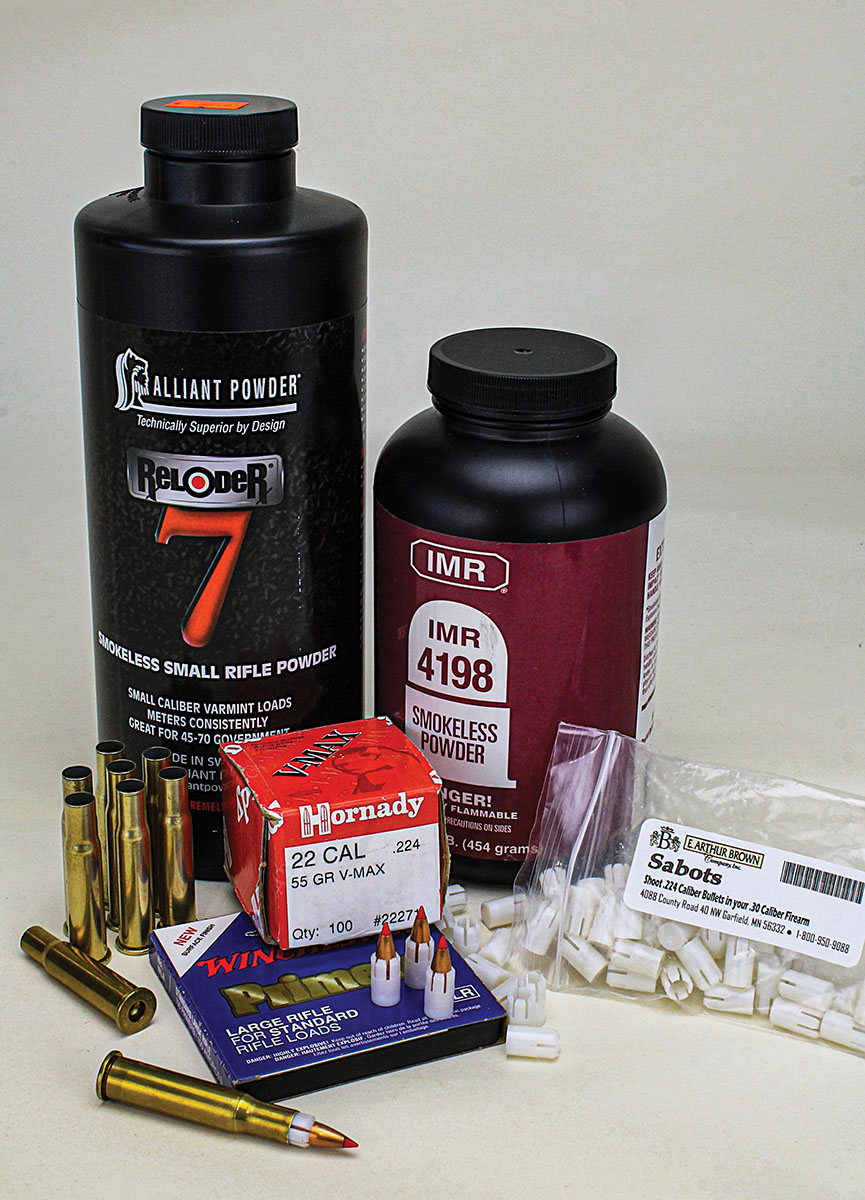 Powders recommended by the kit’s load data did not bring velocities up to Remington Accelerator speed.