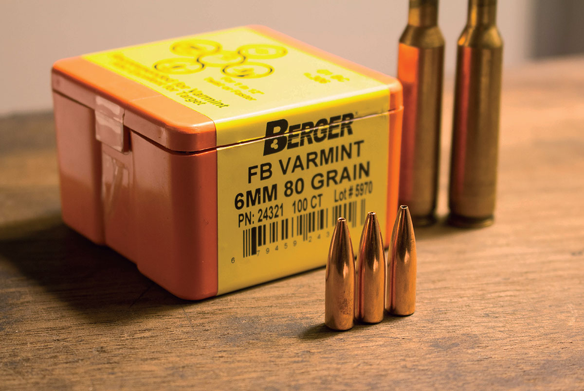 In windy conditions, the Berger 6mm 80-grain flatbase bullet in the .243 Winchester will get the job done.