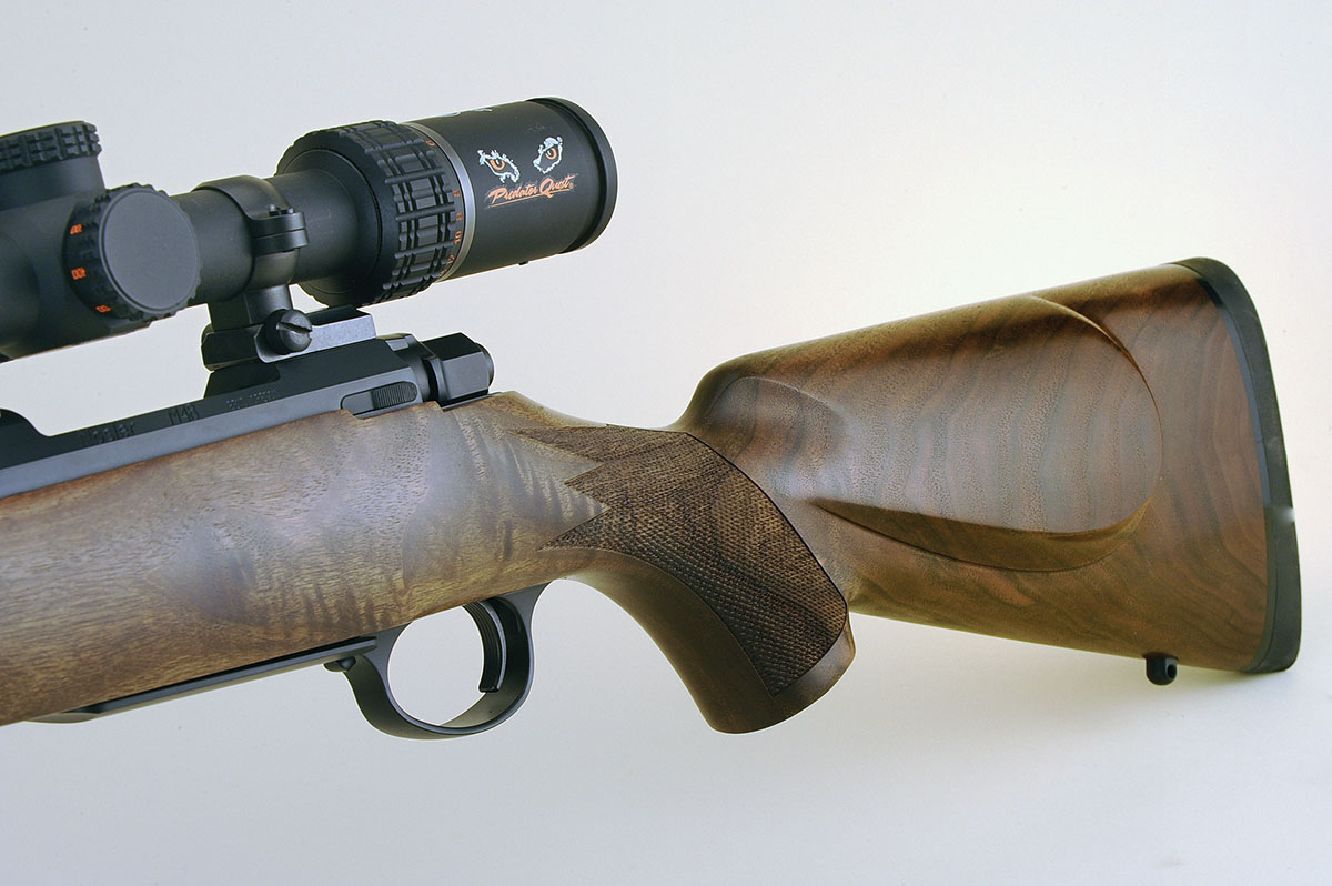 With a classic rifle profile and a shadow line around the cheekpiece, the rifle is starting to move into the custom rifle class without the additional cost.