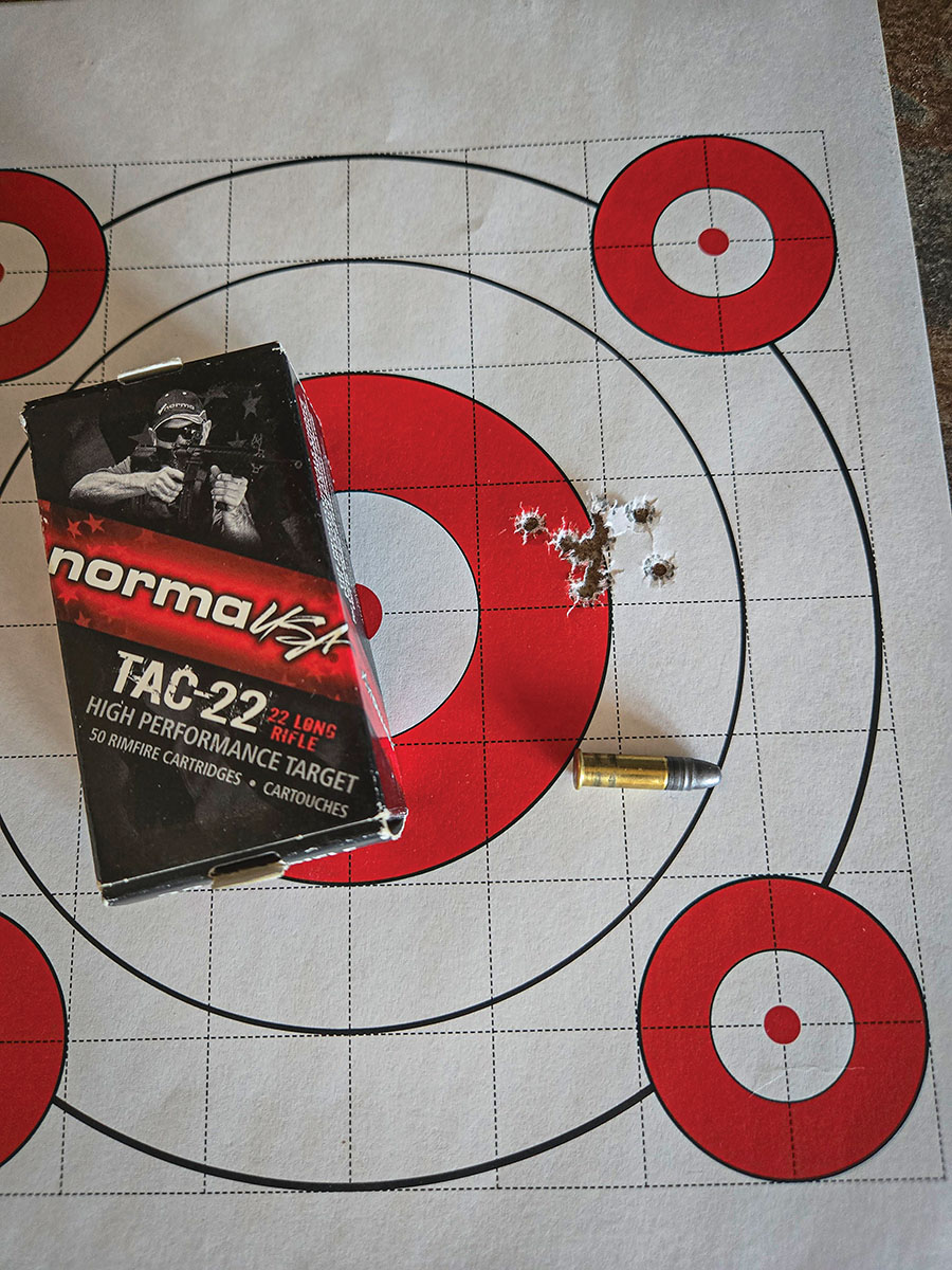 The 40-grain Norma Tac-22 proved to be the most accurate and reliable ammunition type tested of the 250 rounds put through this rifle. There was not a single malfunction.