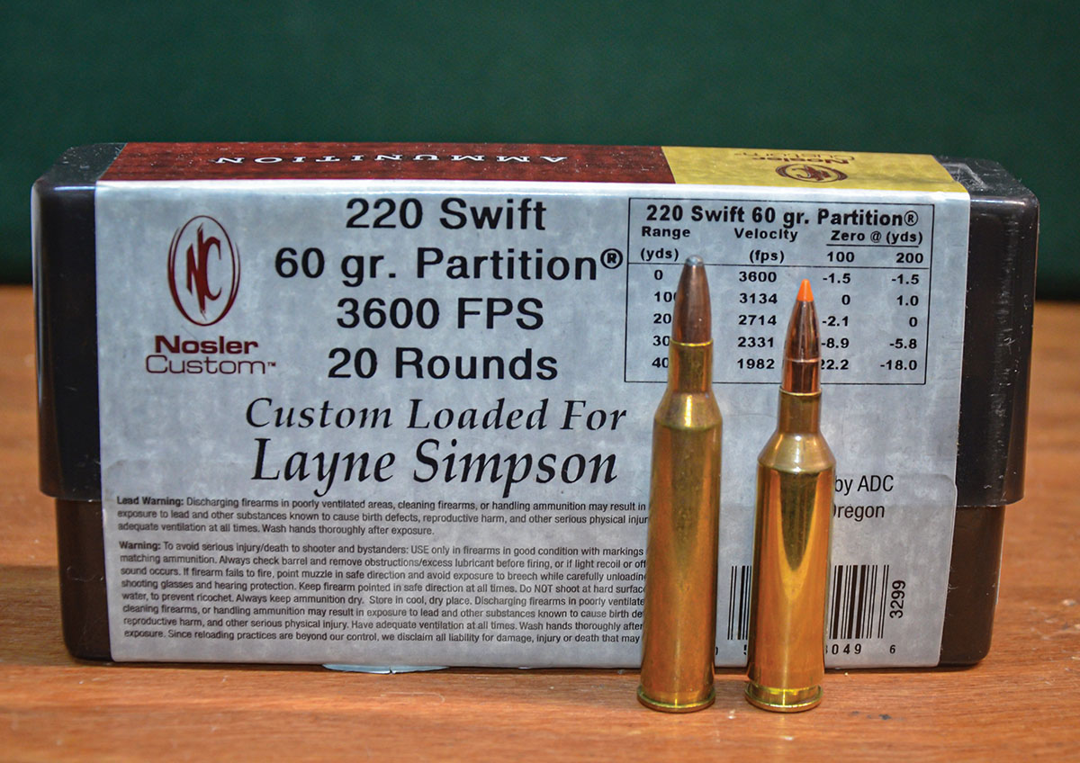 Net capacity of Layne’s Nosler 220 Swift case (left) is virtually the same as that of his Peterson 22 Creedmoor case (right). Therefore, he can safely use pressure-tested starting powder charge weights published by reliable sources for the 220 Swift as starting charge weights in his Peterson 22 Creedmoor cases.