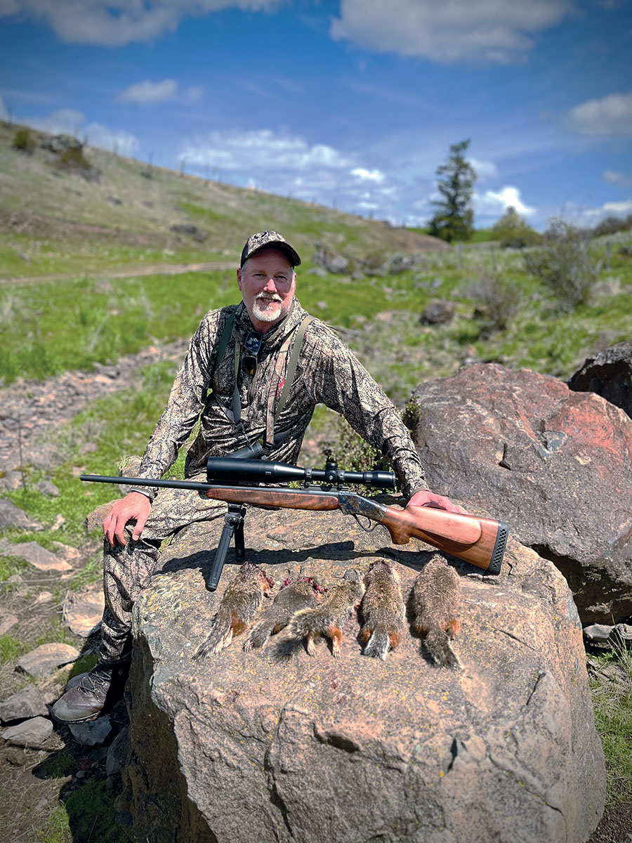 Patrick picked these Columbia ground squirrels off with this 225 Winchester from 200 to 250 yards as they emerged to the sun on the rocks. The rifle and cartridge proved accurate enough to make head shots on four out of five squirrels.