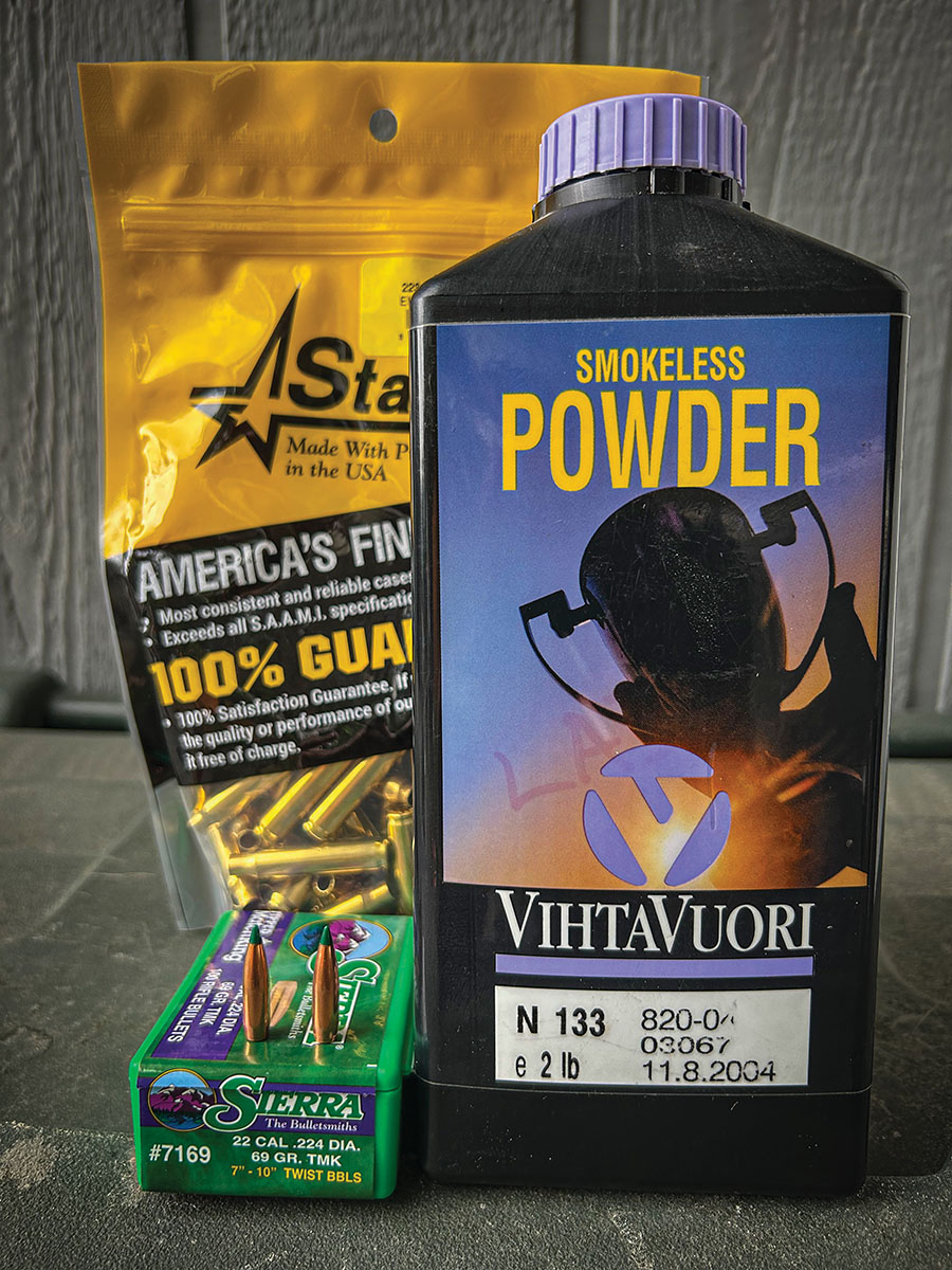 The most accurate combination in testing combined Sierra’s fantastic 69-grain Tipped MatchKing with 22.8 grains of Vihtavuori N133. This combination averaged less than half a minute of angle.