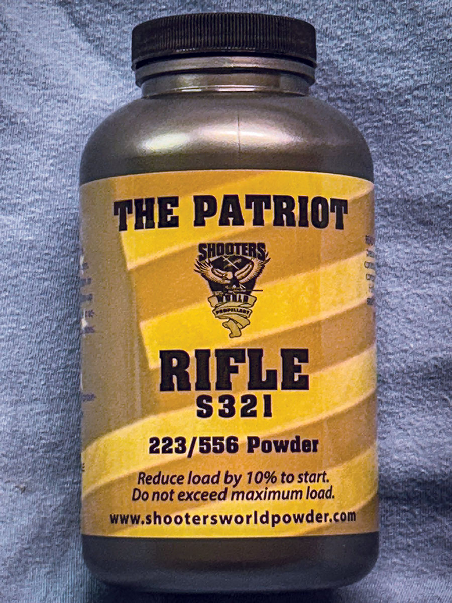 New to the propellant scene, Shooters World’s The Patriot offers a burn rate similar to Hodgdon H-335. The propellant is flash suppressed and proved to be very consistent from shot to shot. It produced one of the lowest extreme velocity spreads of all powders tested.