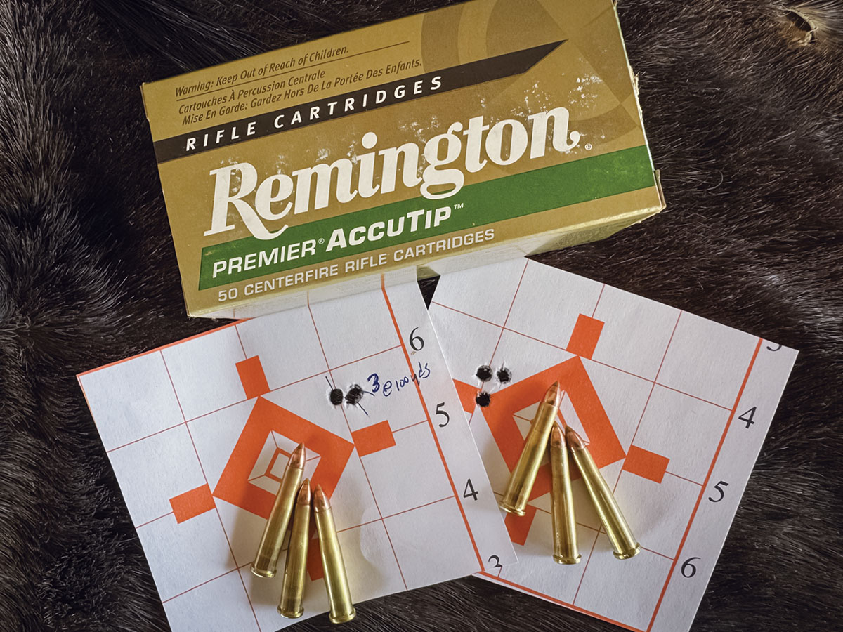 The Remington 35-grain AccuTip-V proved to be most accurate in the little Ruger. These groups measure .23 and .36 inch.