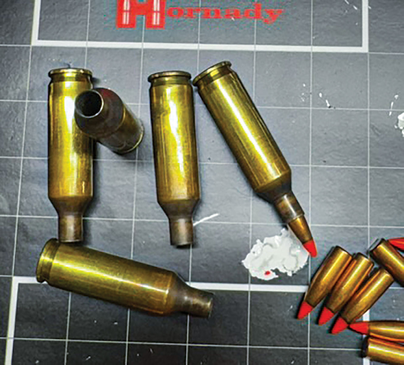 Hornady V-MAX 25-grain and 17.6 grains of Shooters World The Patriot Rifle powder. Shooting a five-shot group of .284 inch with an average 3,604 fps, 8.3 SD (standard deviation), 21 ES (extreme spread), and an average G1 BC 0.230, measured data using an  Athlon Rangecraft Velocity Pro Radar Chronograph.