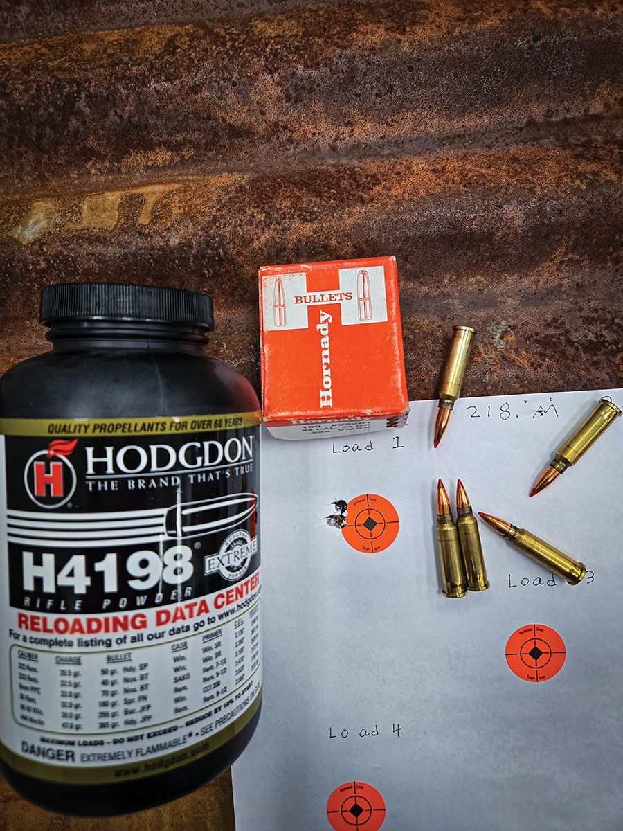 While developing loads a shortcut was taken after printing this five-shot group using Hodgdon H-4198 powder and the 50-grain Hornady V-MAX bullet. This five-shot group measures out to just .26 inches. After this, it was decided to shoot a 25-round group to confirm that this was indeed a good load.