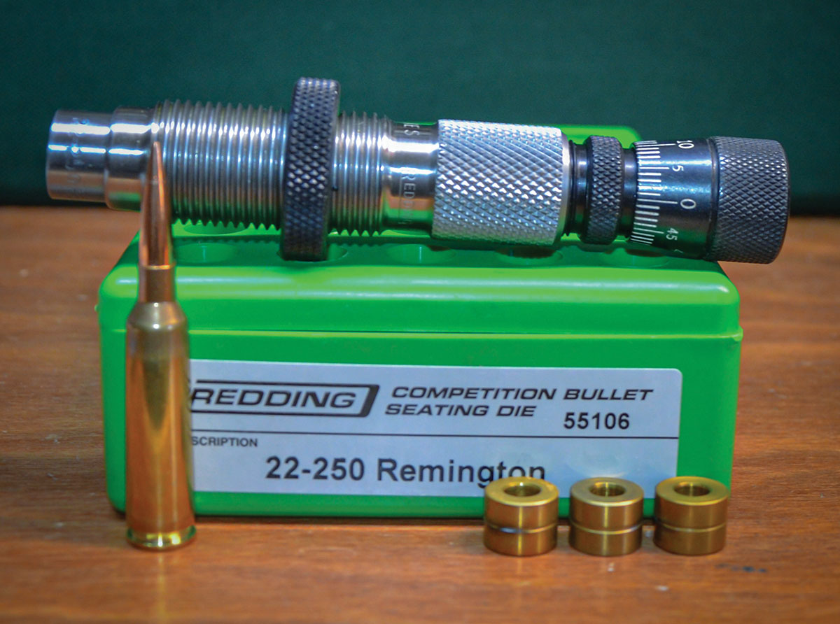A Redding Competition bullet seating die set and Type S sizing dies with interchangeable bushings was used for loading all ammunition for this project.