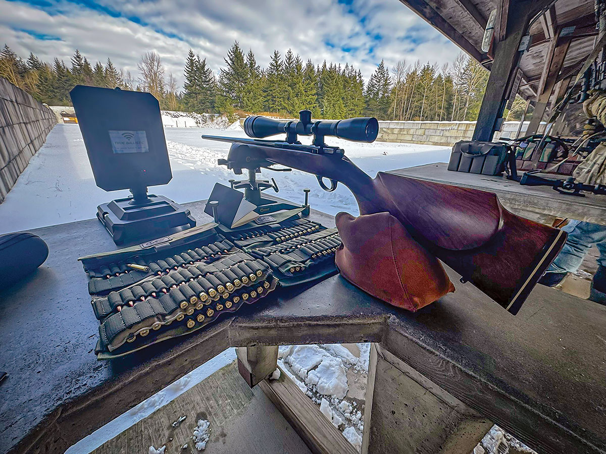 Doing some cold-weather testing at the range with the Sako L461 and my FX Outdoors True Ballistics chronograph.