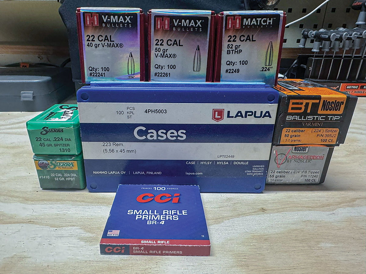 These are the components used in handloading testing.